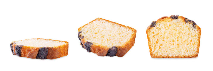 Poppy seeds sweet cake on a white isolated background