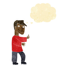 cartoon happy man with thought bubble