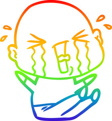 rainbow gradient line drawing cartoon crying bald man