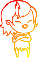 warm gradient line drawing cartoon laughing vampire girl