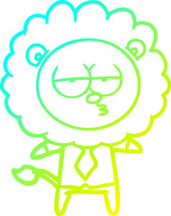 cold gradient line drawing cartoon bored lion office worker