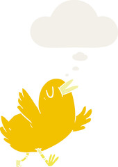 cartoon happy bird and thought bubble in retro style