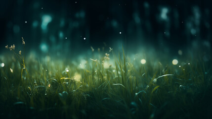 Obraz premium grass meadow at night with copy space for text