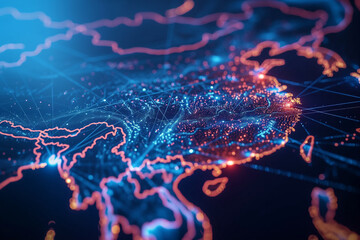 AI generated Digital map of China, concept of China global network and connectivity, data transfer and cyber technology, information exchange and telecommunication