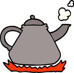 hand drawn doodle style cartoon kettle on stove