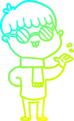 cold gradient line drawing cartoon boy wearing spectacles