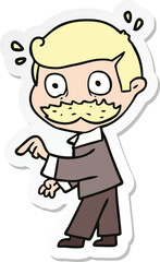 sticker of a cartoon man with mustache making a point