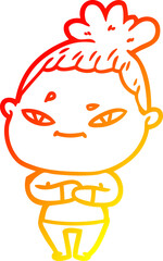 warm gradient line drawing cartoon woman