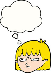 cartoon angry woman and thought bubble
