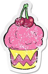 retro distressed sticker of a cartoon cupcake