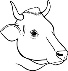 Cow head outline illustration on transparent background