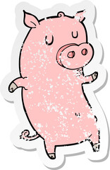 retro distressed sticker of a funny cartoon pig