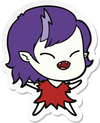 sticker of a cartoon laughing vampire girl