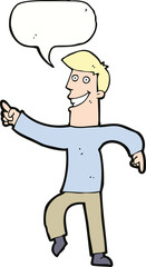 cartoon grinning man with speech bubble