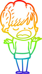 rainbow gradient line drawing cartoon woman talking