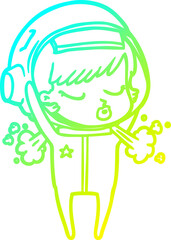 cold gradient line drawing cartoon pretty astronaut girl taking off helmet