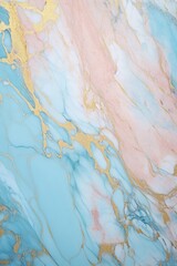Dreamy marble texture blending pink and blue hues with luxurious gold accents, perfect for creative backdrops, chic wallpapers, or elegant stationery. Pastel colors. Vertical format.