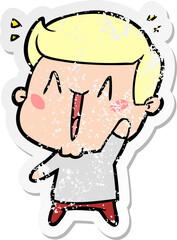 distressed sticker of a cartoon excited man