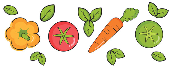 Vegetables and fruits 3d vector icon set. pumpkin, carrot, ripe tomatoes, raw tomatoes 3d realistic vector objects