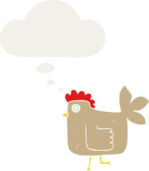 cartoon chicken and thought bubble in retro style