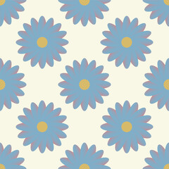 vector contemporary blue rotation flower seamless pattern on white.