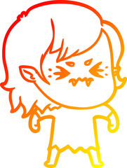 warm gradient line drawing annoyed cartoon vampire girl