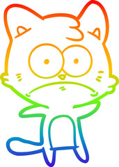 rainbow gradient line drawing cartoon nervous cat