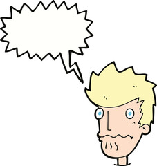 cartoon nervous man with speech bubble