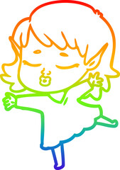 rainbow gradient line drawing pretty cartoon elf girl dancing