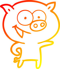 warm gradient line drawing cheerful pig cartoon