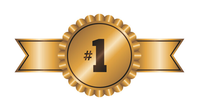 Gold medal with ribbon and number 1. Vector and PNG on transparent background.