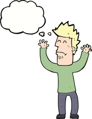 cartoon stresssed man with thought bubble