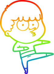 rainbow gradient line drawing cartoon curious boy dancing