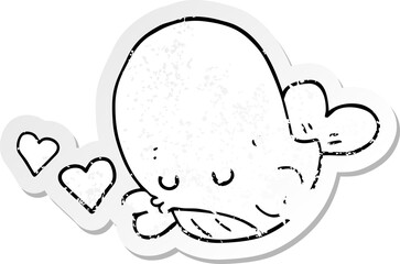 distressed sticker of a cartoon whale in love