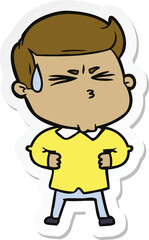Obraz premium sticker of a cartoon man sweating