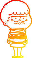 warm gradient line drawing cartoon annoyed man