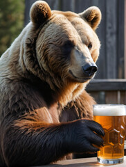 Obraz premium Photo Of Bear With A Glass Of Beer In The, Est.