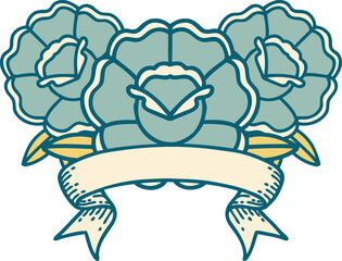 tattoo with banner of a bouquet of flowers