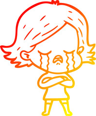 warm gradient line drawing cartoon girl crying