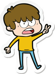 sticker of a worried cartoon boy