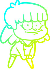 cold gradient line drawing cartoon smiling woman