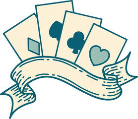 tattoo style icon of cards and banner