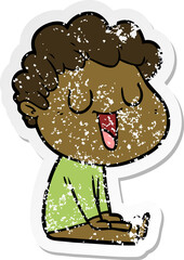 distressed sticker of a laughing cartoon man