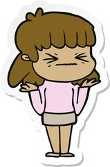 sticker of a cartoon angry girl