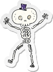 retro distressed sticker of a cartoon dancing skeleton