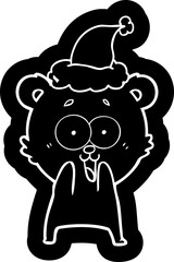excited teddy bear cartoon icon of a wearing santa hat