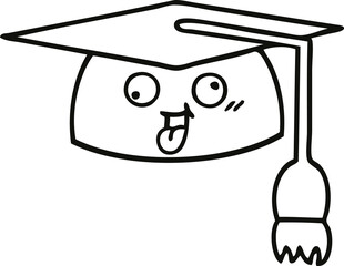 line drawing cartoon graduation hat