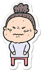 Fototapeta premium sticker of a cartoon annoyed old lady