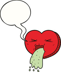 cartoon love sick heart and speech bubble
