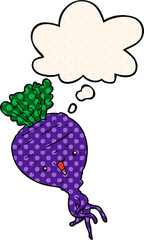 cartoon turnip and thought bubble in comic book style